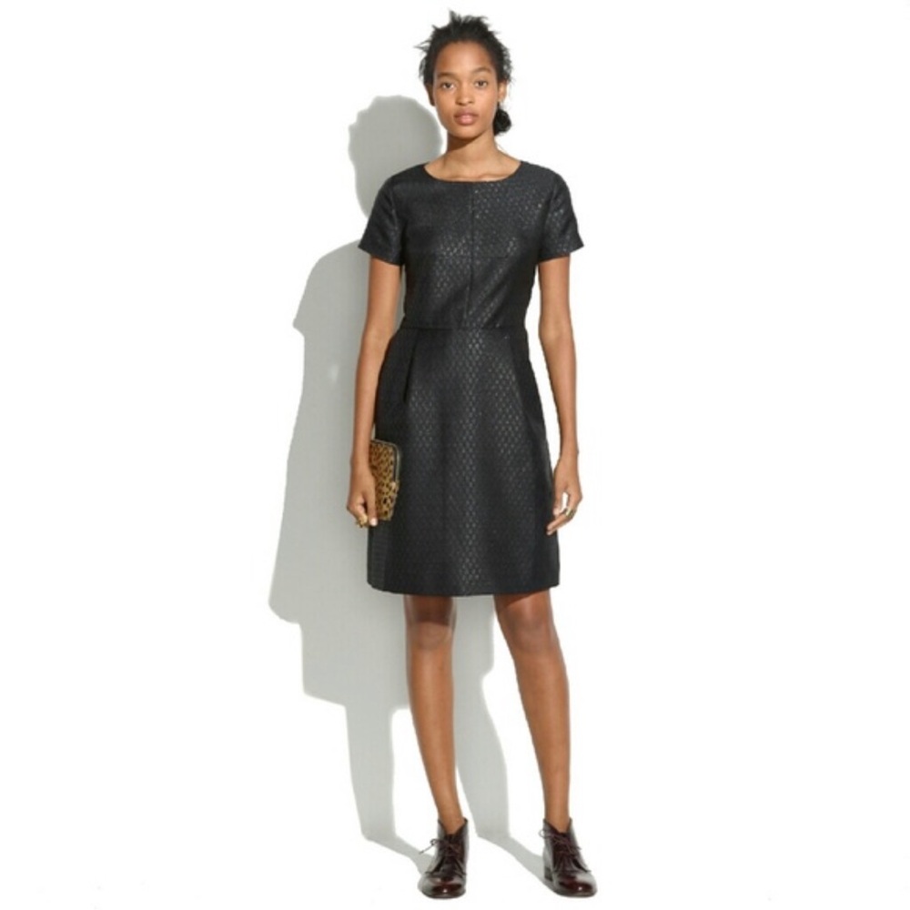 Madewell Shimmer Black Brocade Fitted Mini Dress